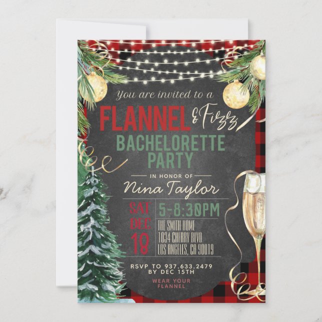 Convite Flannel e Fizz Bachelorette (Frente)