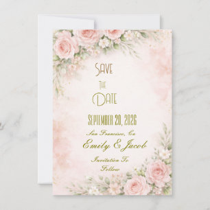 Convite Flat Floral Tom Rosa Save The Date