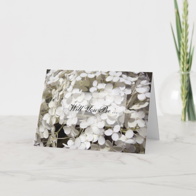 Convite Flor Branco Hydrangea Você Será Minha Porta-Pontas (Frente)