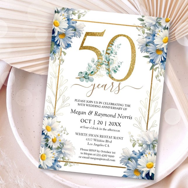 Convite Flor de Margarida Dourada para Bodas de Ou (Criador carregado)