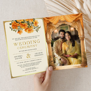 Convite Flor de Marigold Amarela Mandap Casamento Sul Indi