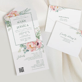 Convite Flor de Rosa Bilíngue Chinês Inglês