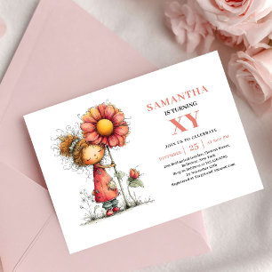 Convite Flor de Rosa para 1º Aniversário da Menina