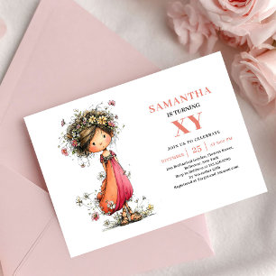 Convite Flor de Rosa para o 9º Aniversário da Meni