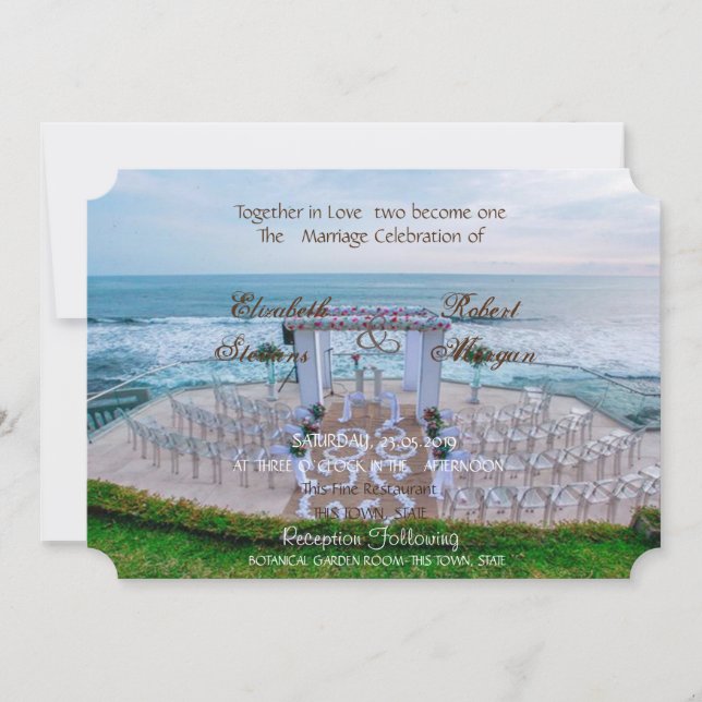 Convite Floral Adorável para Casamento na Praia (Frente)