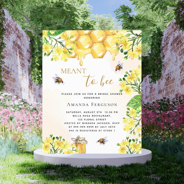 Convite floral amarelo para chá de noiva com abelh (Criador carregado)