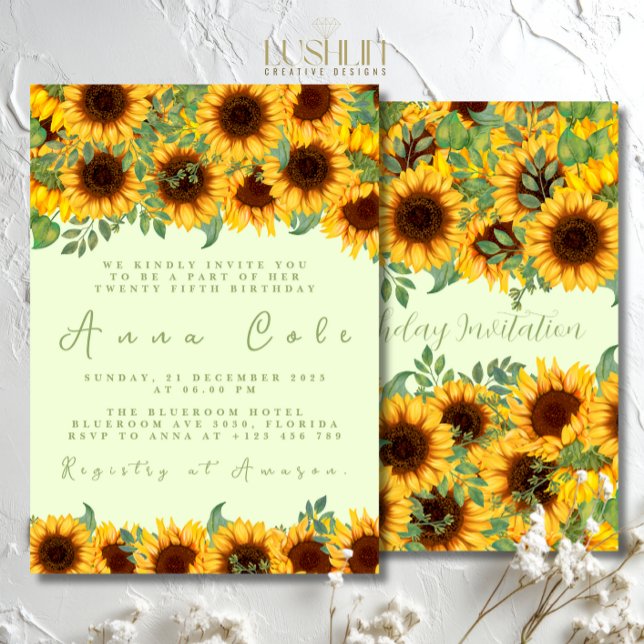 Convite Floral Amarelo Rústico de Girassol de Aniv (Criador carregado)