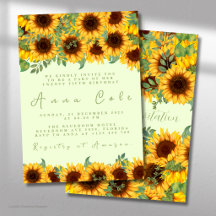 Convite Floral Amarelo Rústico de Girassol de Aniv