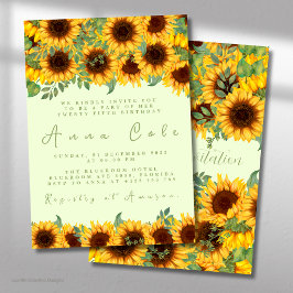 Convite Floral Amarelo Rústico de Girassol de Aniv