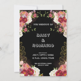 Convite Floral Aquarela Dourado Vermelho