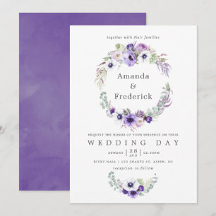 Convite Floral Aquarela para Casamento Violeta Emp