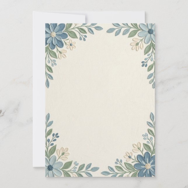 Convite Floral Azul Adicione Seu Próprio Texto (Frente)