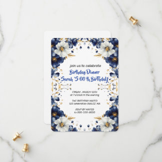 Convite Floral Azul Bebê e Prata Editável,