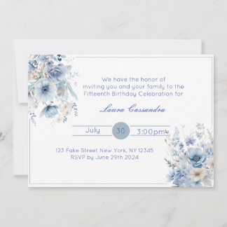 Convite Floral Azul Claro Elegante