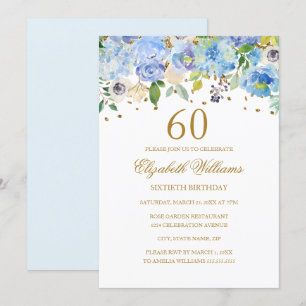 Convite Floral Azul Elegante para 60º Aniversário