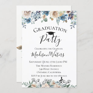 Convite floral azul empoeirado da festa de