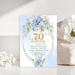 Convite Floral Azul Pastel para 70º Aniversário Mo