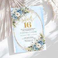 Convite Floral Azul Poético Sweet 16 Airy Dusty