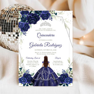 Convite Floral Azul Prata Quinceanera