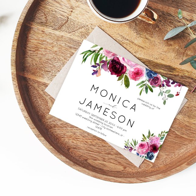 Convite Floral Azul, Rosa Quente e Marinho 2 (Criador carregado)