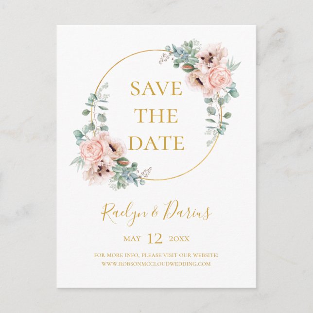 Convite Floral Bege Elegante | Cartão Postal de Salvar a D (Frente)