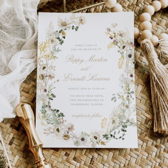 Convite Floral Boho Flor de Campo Casamento Branco (Criador carregado)