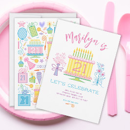 Convite Floral Bonito ao Bolo de aniversário de 21