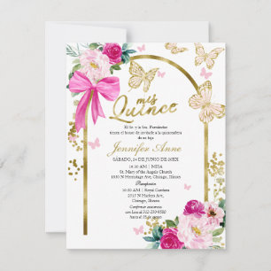 Convite Floral Borboleta Rosa Quinceanera Espanhol