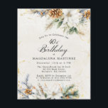 Convite Floral Branco aniversário de 40 anos Winte<br><div class="desc">Um dos nossos mais populares designs florais de inverno no papel de orçamento para ajudá-lo a reduzir seus custos. Se preferir, também está disponível em estoque de cartão. Esta elegante floral de inverno apresenta flores brancas aninhadas em verde e pinecones com sotaques de ouro. O fundo branco de marfim molha...</div>