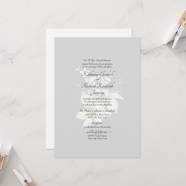 Convite Floral Branco Elegante Casamento Formal (Frente/Verso In Situ)