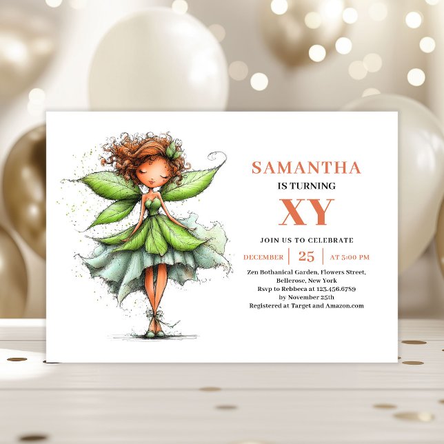 Convite Floral Caprichoso para 1º Aniversário da M (Fairy Girl 1st Birthday Whimsical Floral invitation)