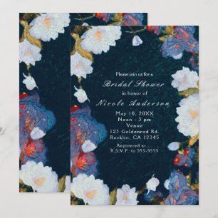 Convite Floral Chic Moderno Elegante Azul e Branco