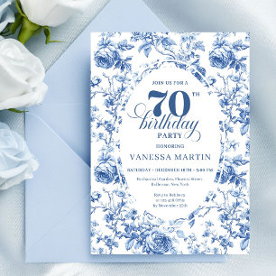 Convite Floral Clássico Azul Marinho para 70º Aniv