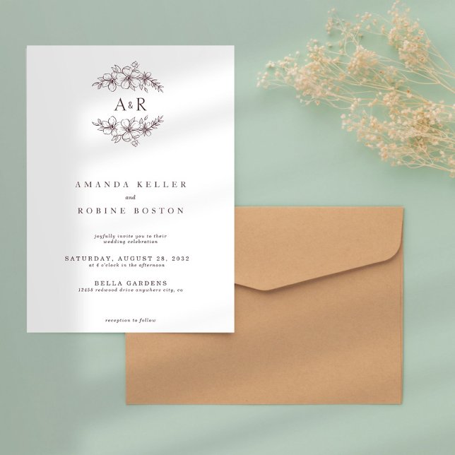 Convite Floral Clássico Moderno para Casamento (Criador carregado)