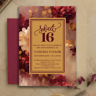 Convite Floral Clássico Sweet Sixteen Burgundy Blu