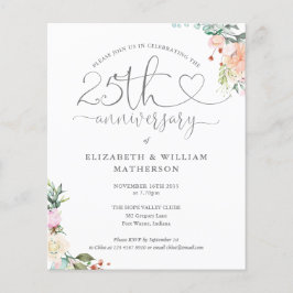 Convite Floral com Coração de Aniversário de 25 an