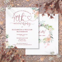 Convite Floral com Coração de Aniversário de 40 an