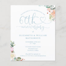 Convite Floral com Coração de Aniversário de 60 an