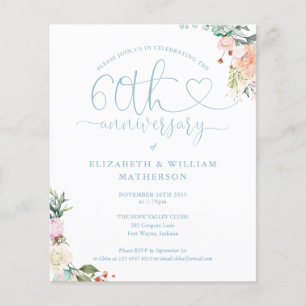 Convite Floral com Coração de Aniversário de 60 an