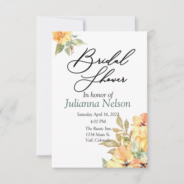 Convite floral cor de laranja e amarelo (Frente)