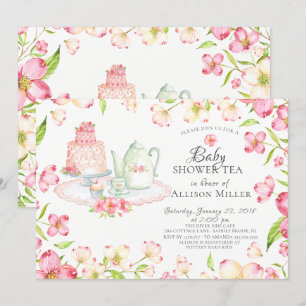 Convite floral cor-de-rosa bonito do tea party do