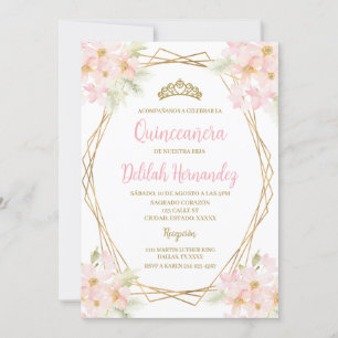 Convite floral cor-de-rosa para quinceñera