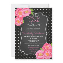 Convite floral cor-de-rosa preto & branco do chá