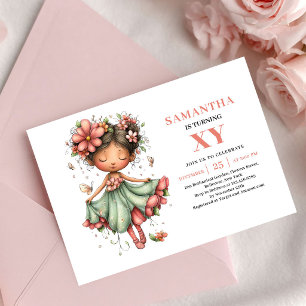 Convite Floral Corado de Aniversário de Menina de