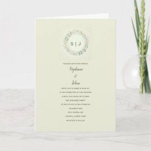 Convite Floral Crest Monograma Sage Green Beige Wedding