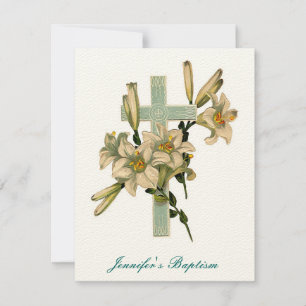 Convite Floral Cross Baptism