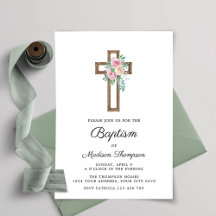 Convite Floral Cross Baptism