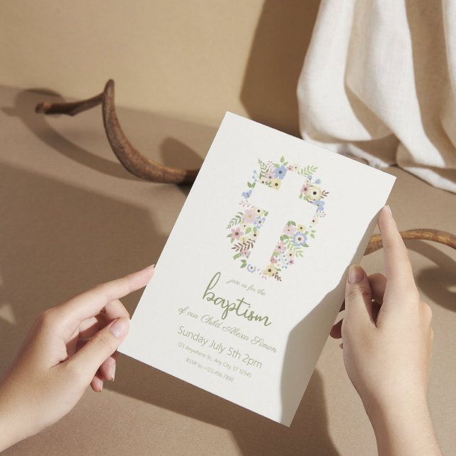 Convite Floral Cross Baptism - Pastel Suave (1)