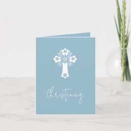 Convite Floral Cross Christening Sky Blue