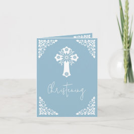 Convite Floral Cross Christening Sky Blue